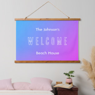 Tapisserie Suspendue Beach House Nom de famille Affiche de bienvenue Bl