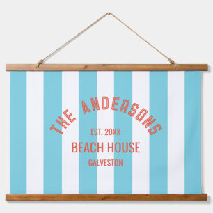 Tapisserie Suspendue Beach House Nom de famille Blue Cabana Stripe