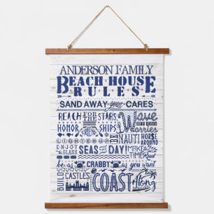Tapisserie Suspendue Beach House Rules Blue Coastal Famille personnalis