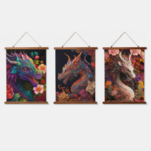 Tapisserie Suspendue Beaux Dragons Floraux