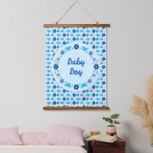 Tapisserie Suspendue Bébé bleu Papillons et fleurs personnalisés