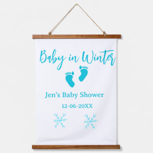 Tapisserie Suspendue Bébé en hiver baby shower bleu bébé pieds snowflak