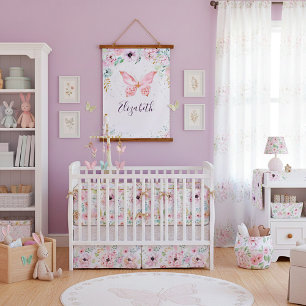 Tapisserie Suspendue Bébé pastel floral et papillon