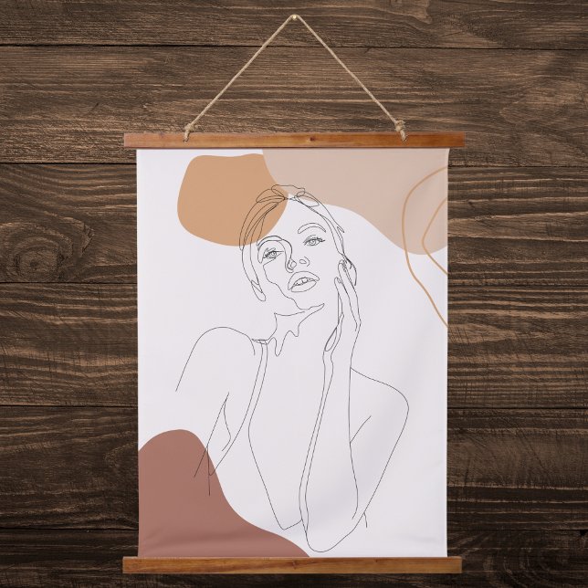 Tapisserie Suspendue Beige et Pêche Art moderne de ligne (Créateur téléchargé)