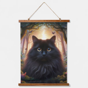 Tapisserie Suspendue Belle Fluffy Chat Noir avec yeux or