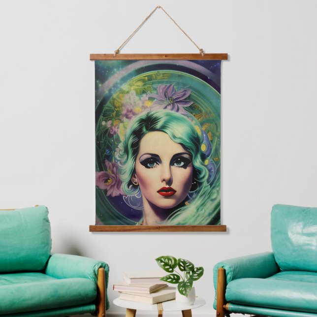 Tapisserie Suspendue Belle Lavande & Green Retro Style Space Woman (Salon)