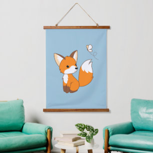 Tapisserie Suspendue Beurre de surveillance Little Fox mignonne bleu