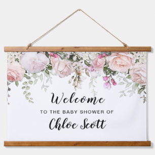 Tapisserie Suspendue Bienvenue à la Baby Shower Florale Rose Pâle