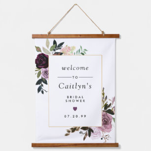Tapisserie Suspendue Bienvenue à la soirée de mariage floral rose et vi