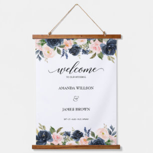 Tapisserie Suspendue Bienvenue au Mariage Blush Navy Blossom