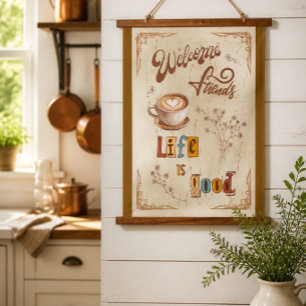 Tapisserie Suspendue Bienvenue les amis La vie est bonne Café & Botan