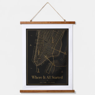 Tapisserie Suspendue Black and Gold Custom City Map Hanging Canvas Wall