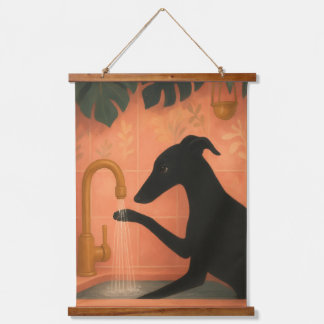 Tapisserie Suspendue Black Greyhound Washing Paws Wall Art