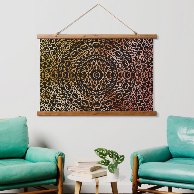 Tapisserie Suspendue Black Mandala Elegant Trippy Psychedelic Hippie (Salon)