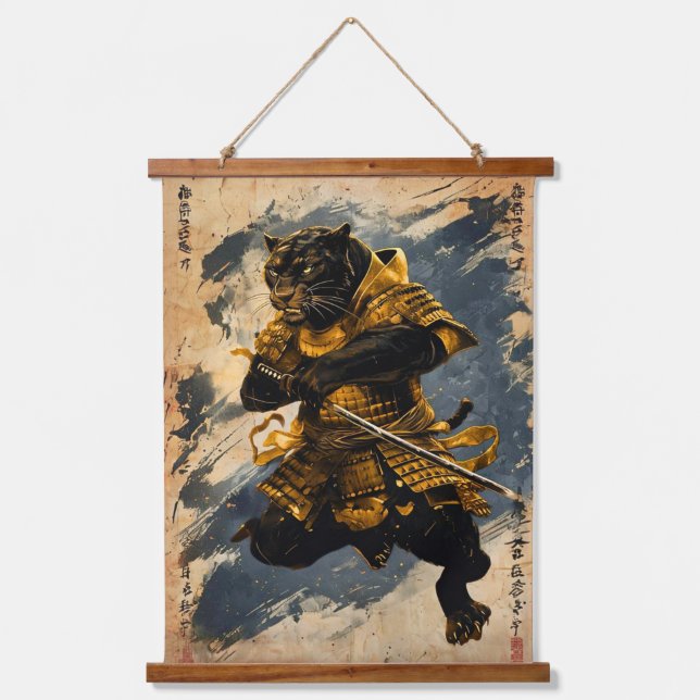 Tapisserie Suspendue Black Panther Samurai Warrier - Style encre japona (Recto)