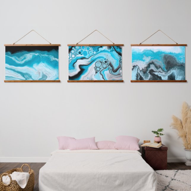 Tapisserie Suspendue Bleu et Marbre blanc torrents et bulles (Chambre à coucher)