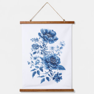Tapisserie Suspendue Bleu Français Aquarelle Toile Chinoiserie Floral