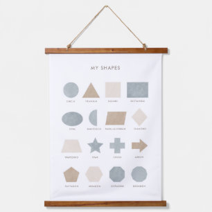 Tapisserie Suspendue Bleu Neutre Formes Éducatives Décor Classe