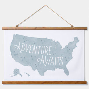 Tapisserie Suspendue Blue Adventure Attend US Map Kids Room Decor