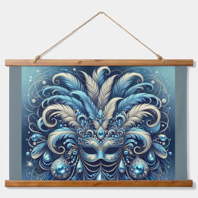 Tapisserie Suspendue Blue Feather Masquerade Mask Illustration (Devant)
