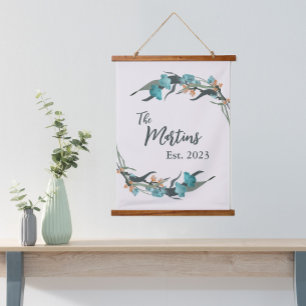 Tapisserie Suspendue Blue Floral Custom Family Date d'établissement