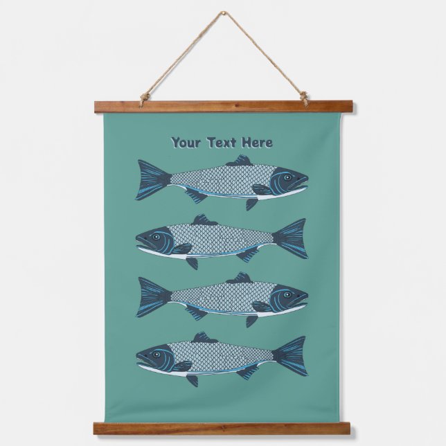 Tapisserie Suspendue Blue Folk Art Trout/Saumon (Recto)