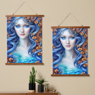 Tapisserie Suspendue Blue Ocean Imaginaire Girl Anime Aquarelle Anime