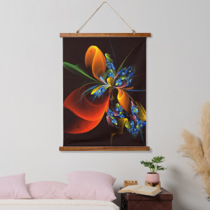 Tapisserie Suspendue Blue Orange Floral Moderne Art Abstrait Motif #03