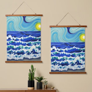 Tapisserie Suspendue Blue Waves Moon Danser dans l'océan