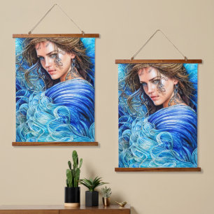 Tapisserie Suspendue Blue Waves Ocean Goddess Imaginaire Art