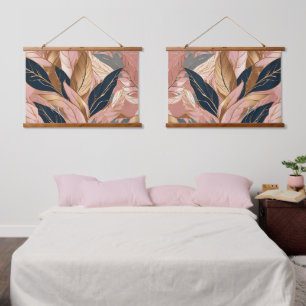 Tapisserie Suspendue Blush Pink Gold Modern Boho Collection Feuilles
