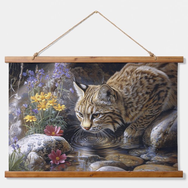 Tapisserie Suspendue Bobcat avec art Pittoresque Fleur sauvage (Devant)