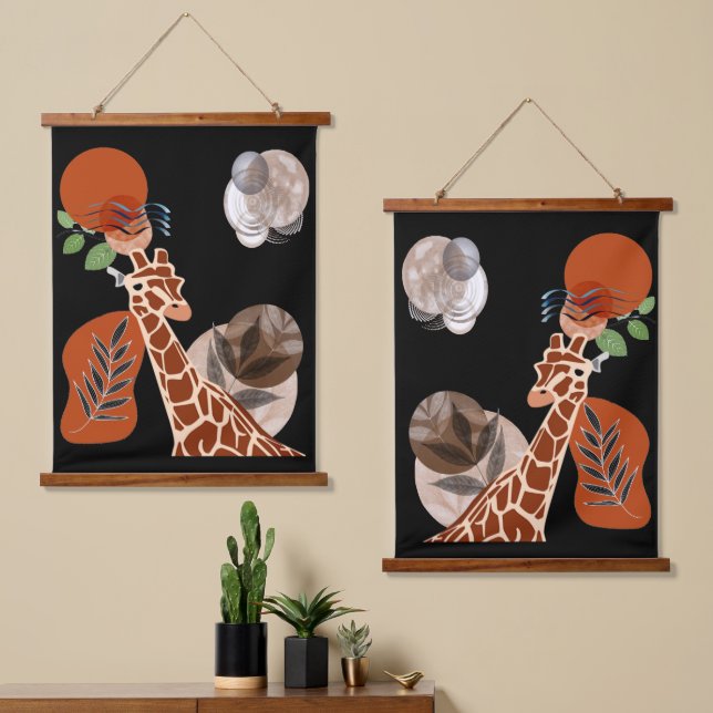 Tapisserie Suspendue Boho Bohemian Animal Moderne Art Giraffe Décor Mur (Asymétrique)
