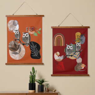Tapisserie Suspendue Boho Bohemian Art Moderne Chouettes Nature Oiseaux