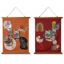 Boho Bohemian Art Moderne Chouettes Nature Oiseaux