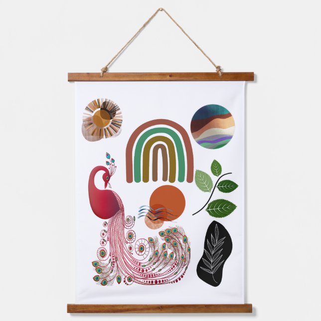 Tapisserie Suspendue Boho Bohemian Earth Art moderne Peacock Décor mur (Recto)