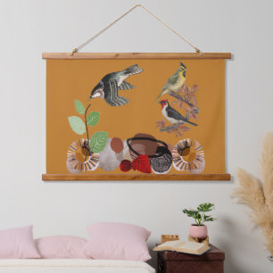 Tapisserie Suspendue Boho Bohemian Modern Art Spring Nature Birds Wall