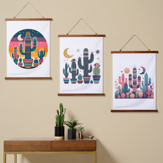 Tapisserie Suspendue Boho Cactus (Asymétrique)