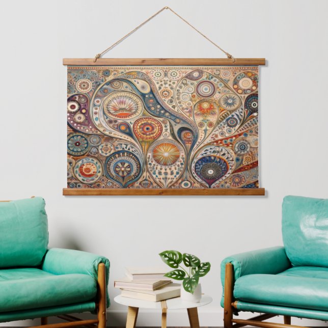 Tapisserie Suspendue Boho et mur de fusion d'art populaire (Salon)