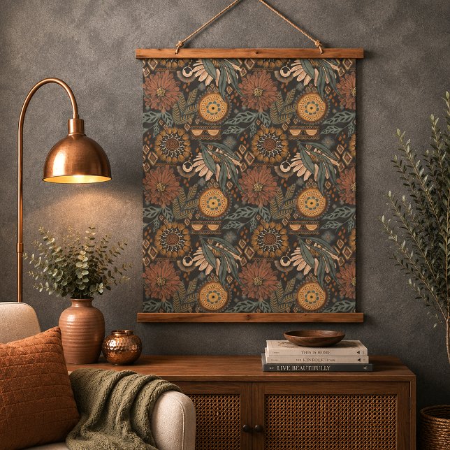 Tapisserie Suspendue Boho foncé Terracotta Sage (Créateur téléchargé)