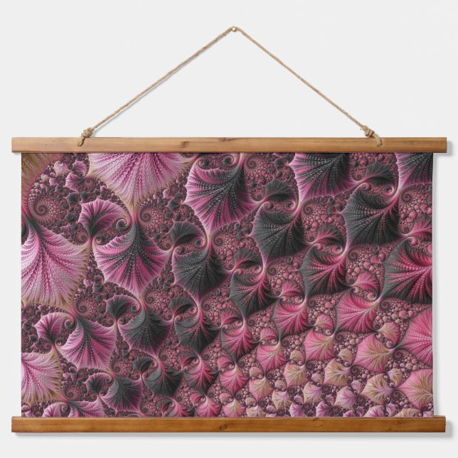 Tapisserie Suspendue Boho Funky Éclectique Rose Noir Abstrait Fractal (Devant)