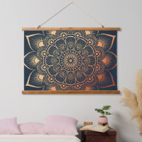 Boho marine Blue Peach Mandala Bois taché