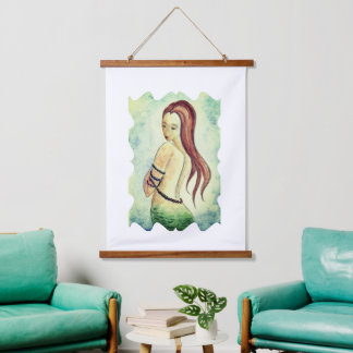 Tapisserie Suspendue Boho Mermaid Aquarelle Vert