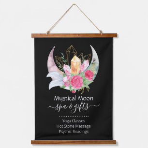 Tapisserie Suspendue Boho Moon Crystals Plumes Fleurs