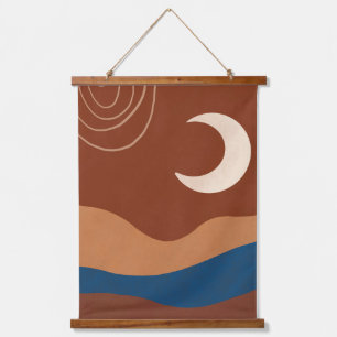 Tapisserie Suspendue Boho Moon Lines Paysage Terracotta Beige Bleu