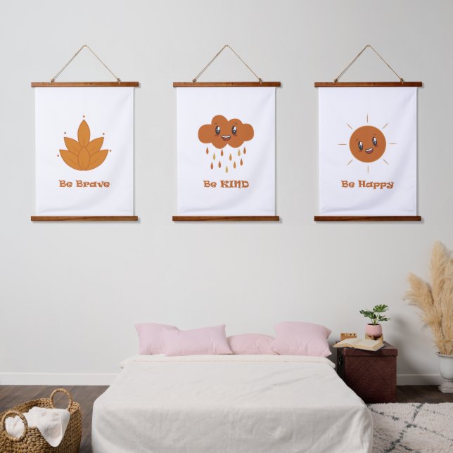 Tapisserie Suspendue Boho Nursery Be Happy Kind Brave (Chambre à coucher)