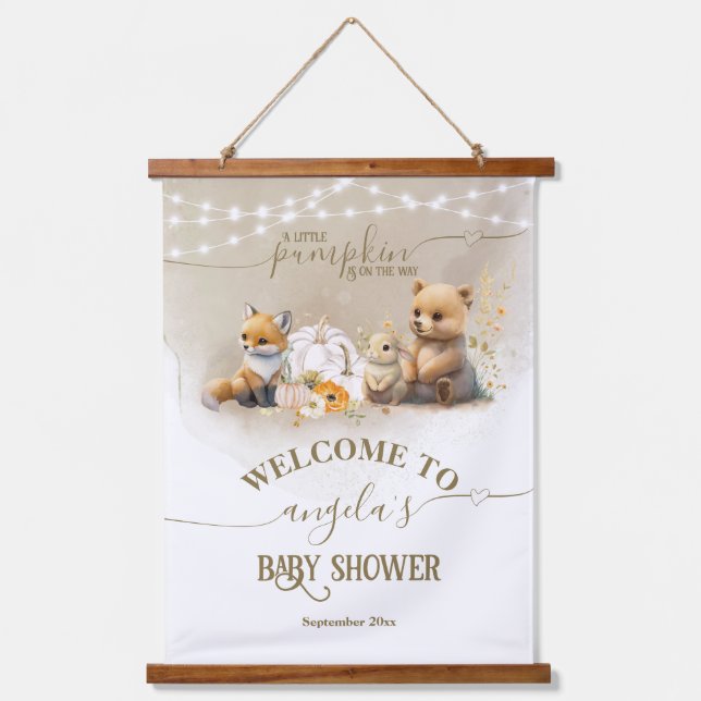 Tapisserie Suspendue Bois Animaux Citrouilles Baby shower d'automne bie (Recto)
