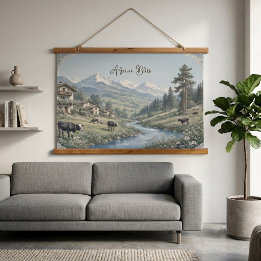 Tapisserie Suspendue Bonheur Alpin Prairies Montagneuses Blanches et Bl