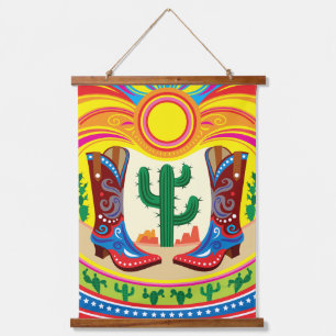 Tapisserie Suspendue Bottes de cowboy et soleil du désert