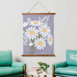 Tapisserie Suspendue Bouquet de fleurs de marguerite blanche sur lavand